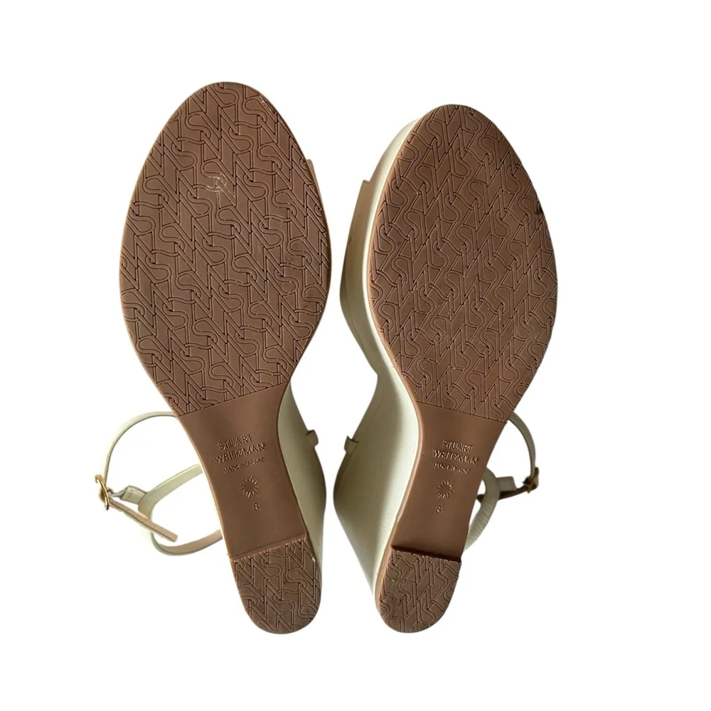 Stuart Weitzman White leather Platform Wedge Sandals Shoes 8 - Picture 6 of 6